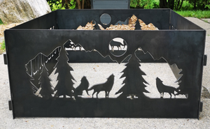 Iron Forest Design & Fabrication. St Marys, Ontario. Fire ring with wolves cut out.